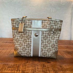 Coach Tan and Gold Signature Shoulder Bag